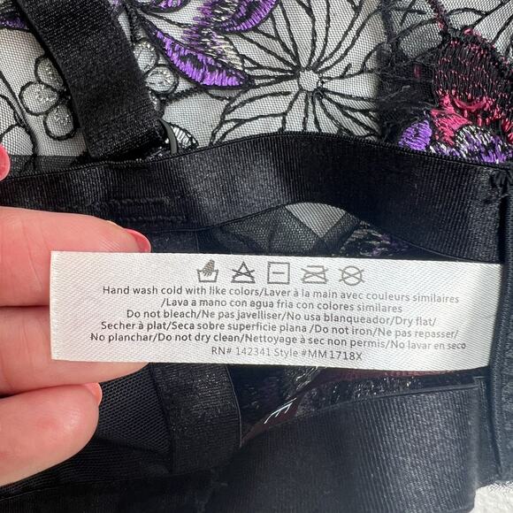 Adore Me 2XL Emilie Bralette Black Sheer Embroidered Floral Lace Mesh Bra Top - Picture 12 of 16
